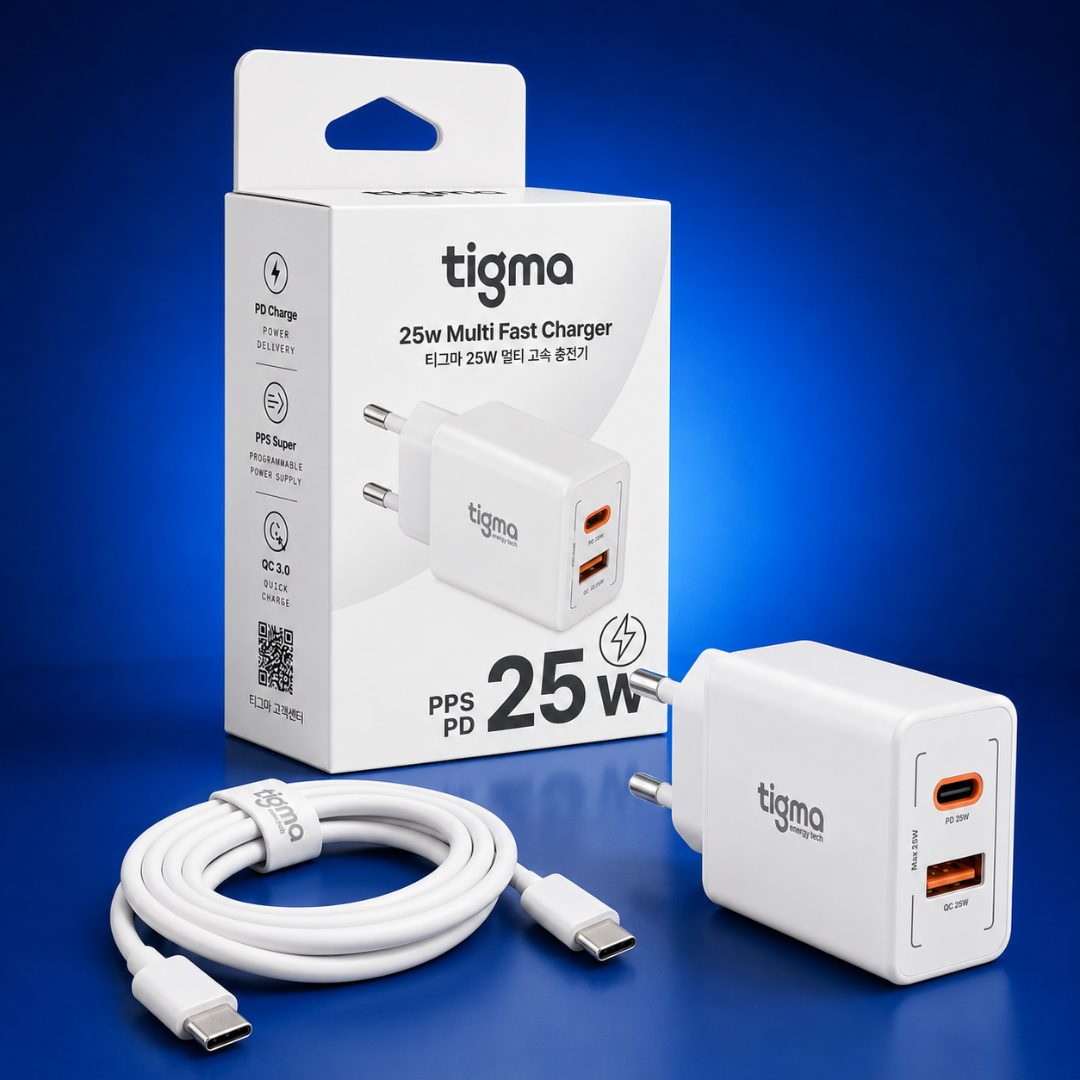 TIGMA 25W 충전기, C to C 케이블과 제품 포장