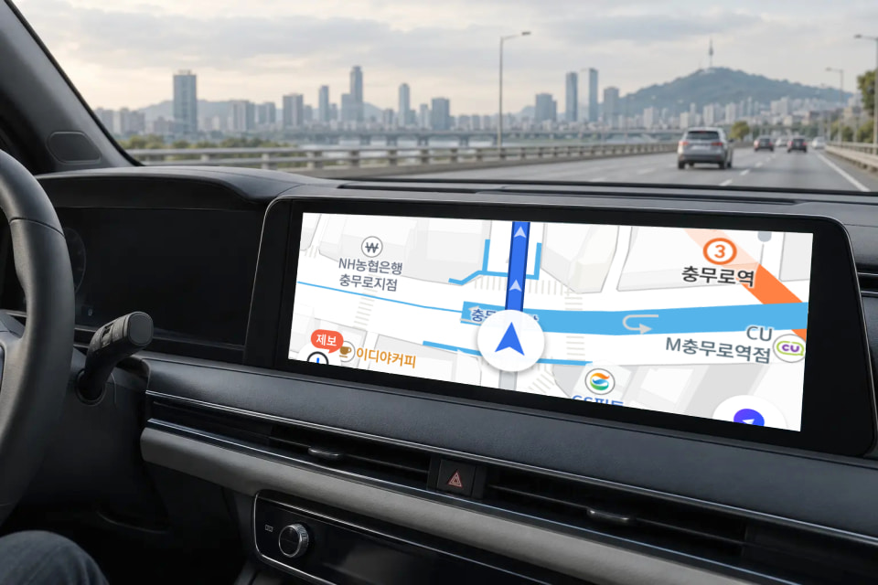 차량 순정 화면의 길 안내